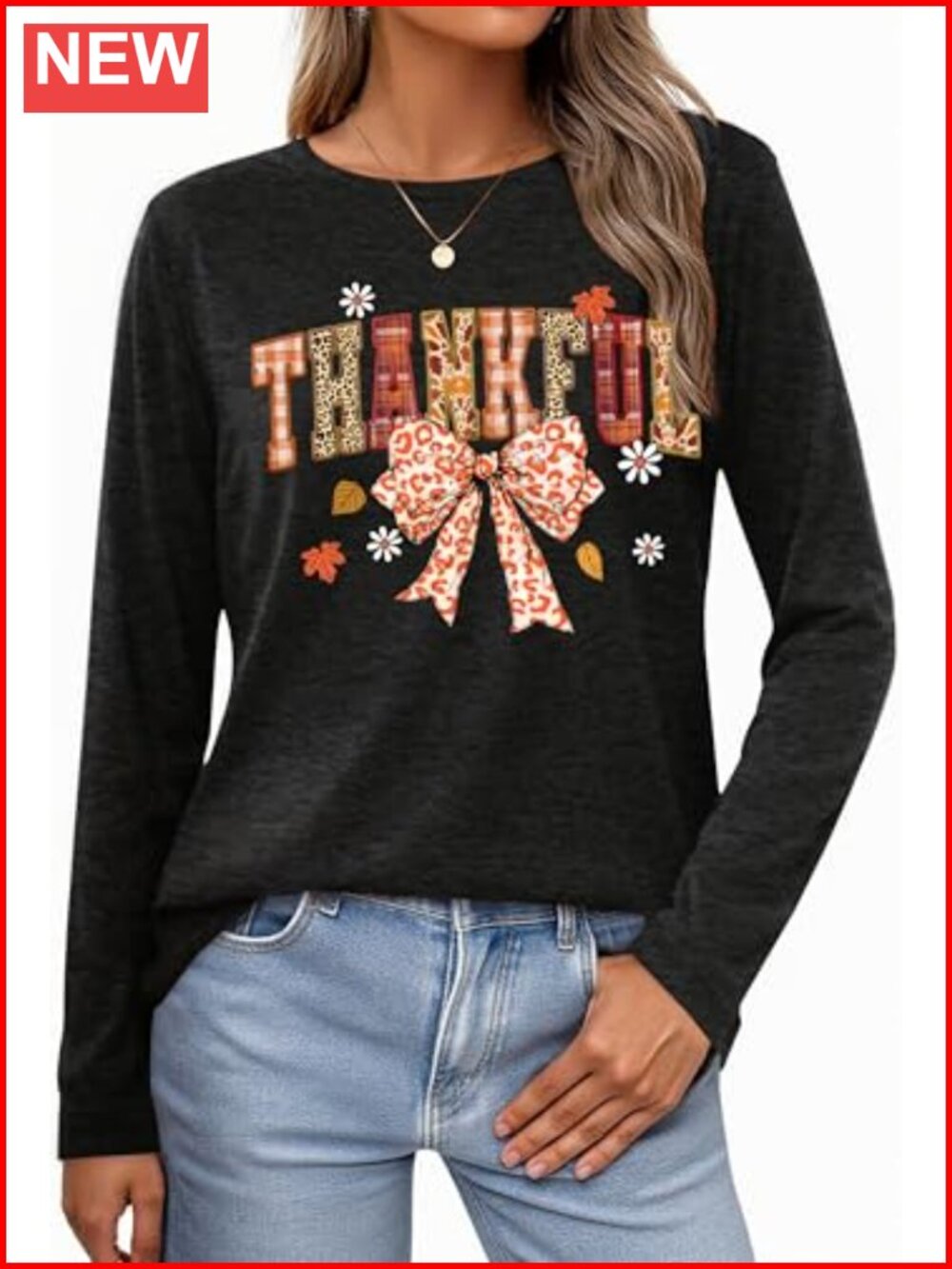 Thanksgiving Long Sleeve T-Shirt Women Funny Turkey Tee Casual Fall Top
